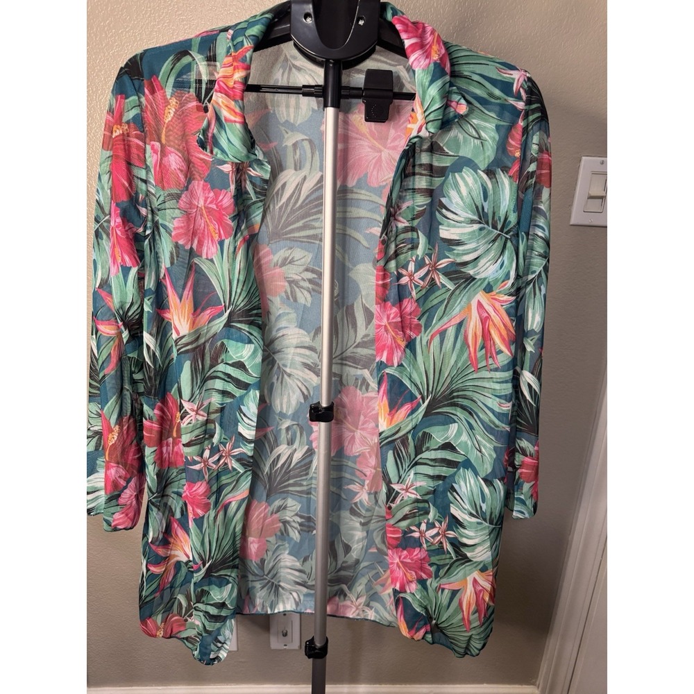 Women Tropical Floral Mesh Cover Up‎ XL Resort Wear Cruise Vacation Beach